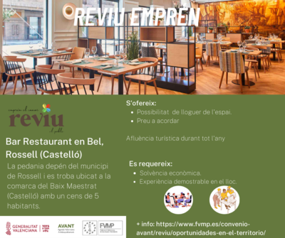 OPORTUNIDAD REVIU EN EL BAJO MAESTRAZGO (CASTELL�N): BAR RESTAURANTE BEL